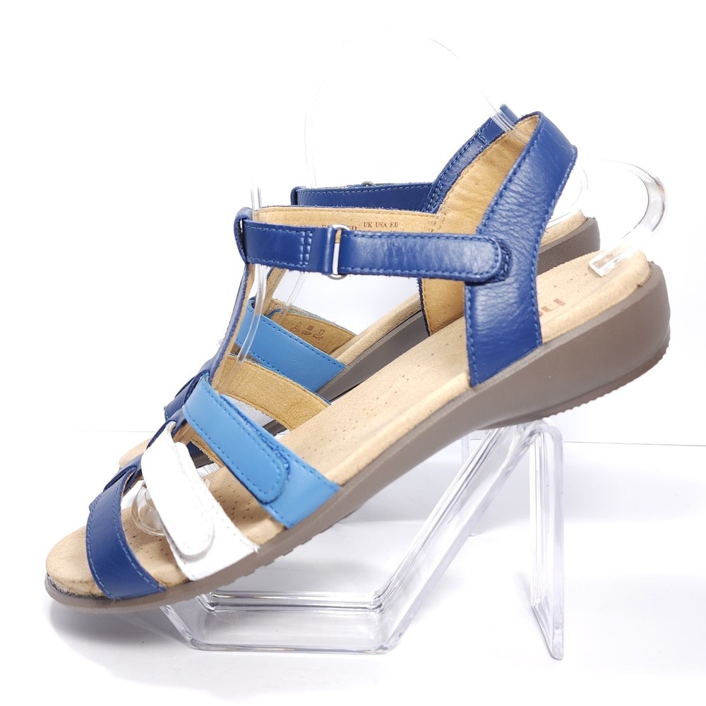 Hotter Soli Women's Leather Gladiator Sandals STD Aquatic Blue & White Size 9 - Picture 6 of 16